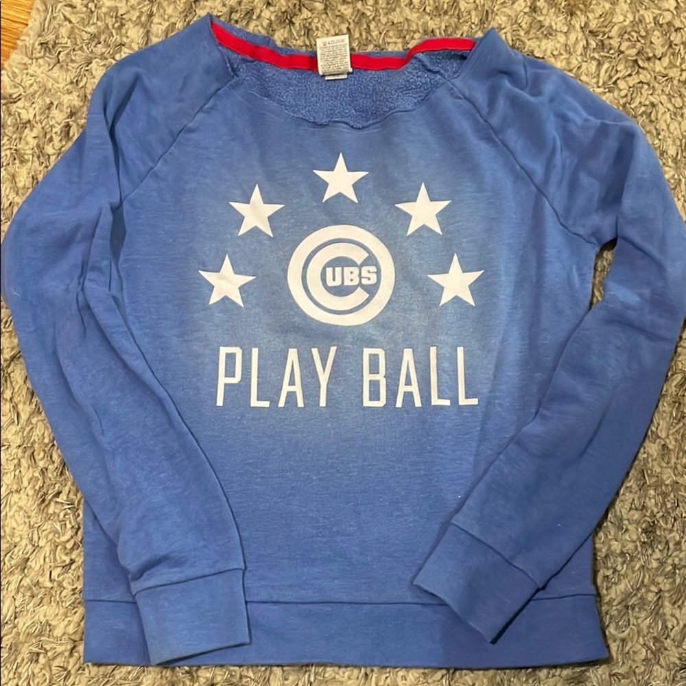 PINK Small Chicago Cubs Blue Raw Cut Neck Sweatshirt